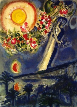 マルク・シャガール Painting - ニースの空の恋人たち 現代マルク・シャガール